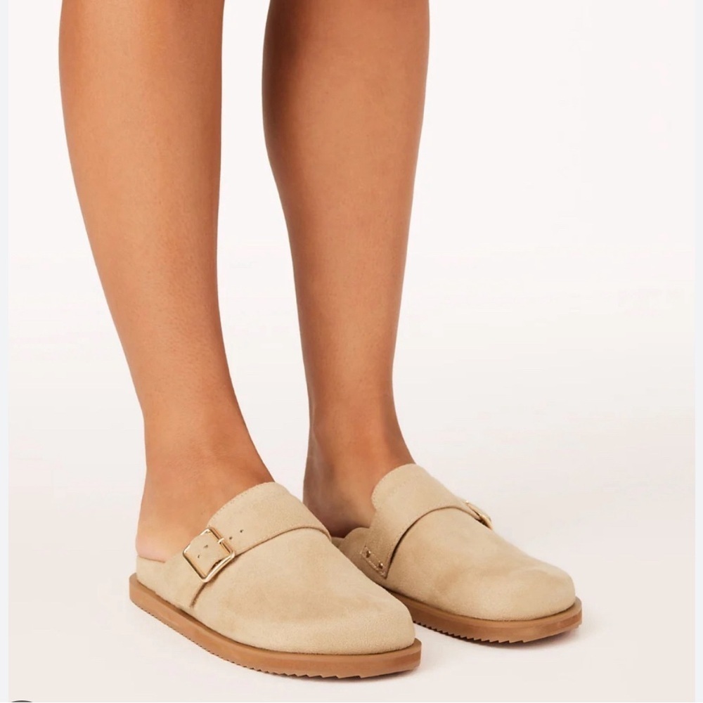 Orlin Desert Taupe Suede Buckle Slip-On Clogs